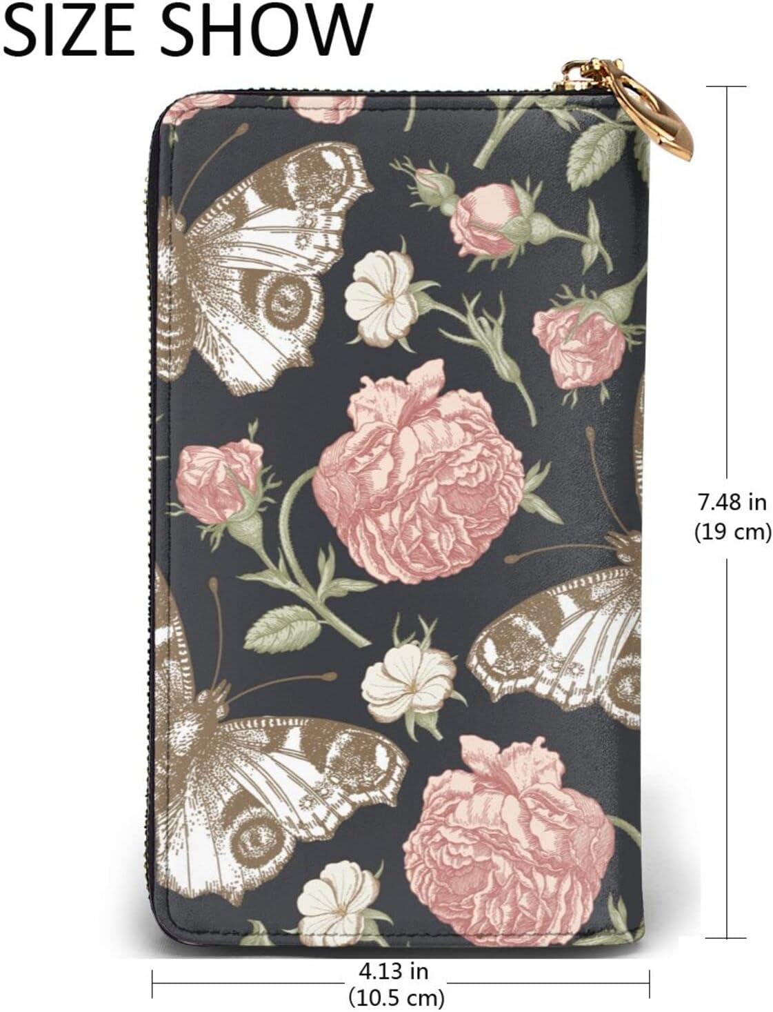 [WUZY] 長財布 蝶柄 花柄 ロングウォレット 財布 レザー さいふ レザーウォレット クラッチバッグ ラウンドファスナー ウォ