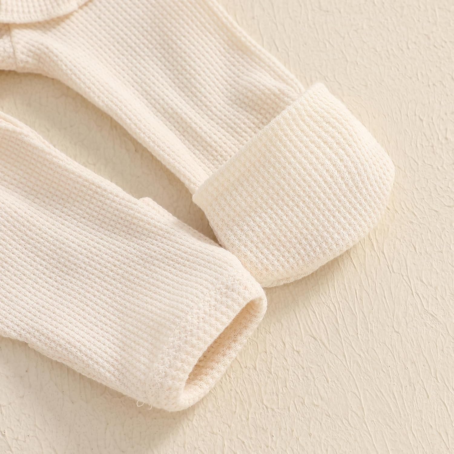 Newborn Baby Romper Infant Girl One-piece Outfit Waffle Ruffle Zip Footie Spring Summer Clothes With Bow Headband - Image 5