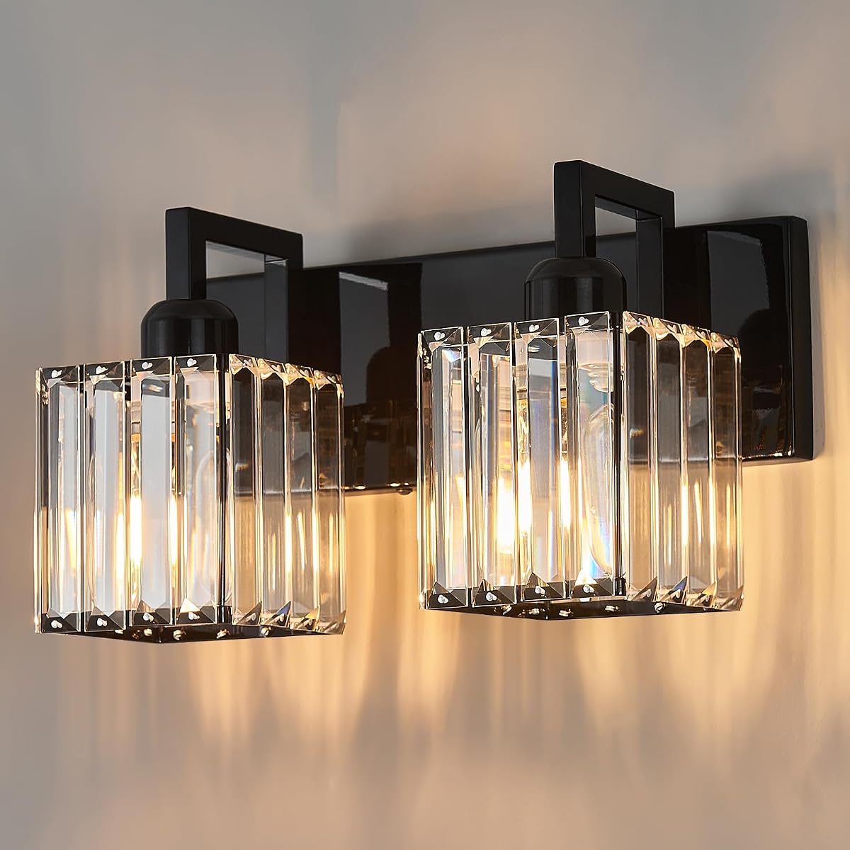 FDPBY Modern Bathroom Vanity Light 2-Lights Plating Black Vanity Light Crystal