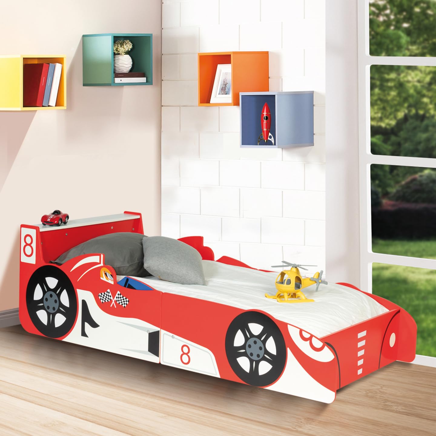 IDMarket - Lit Enfant Voiture Formule 1 Teddi 70 x 140 CM Rouge