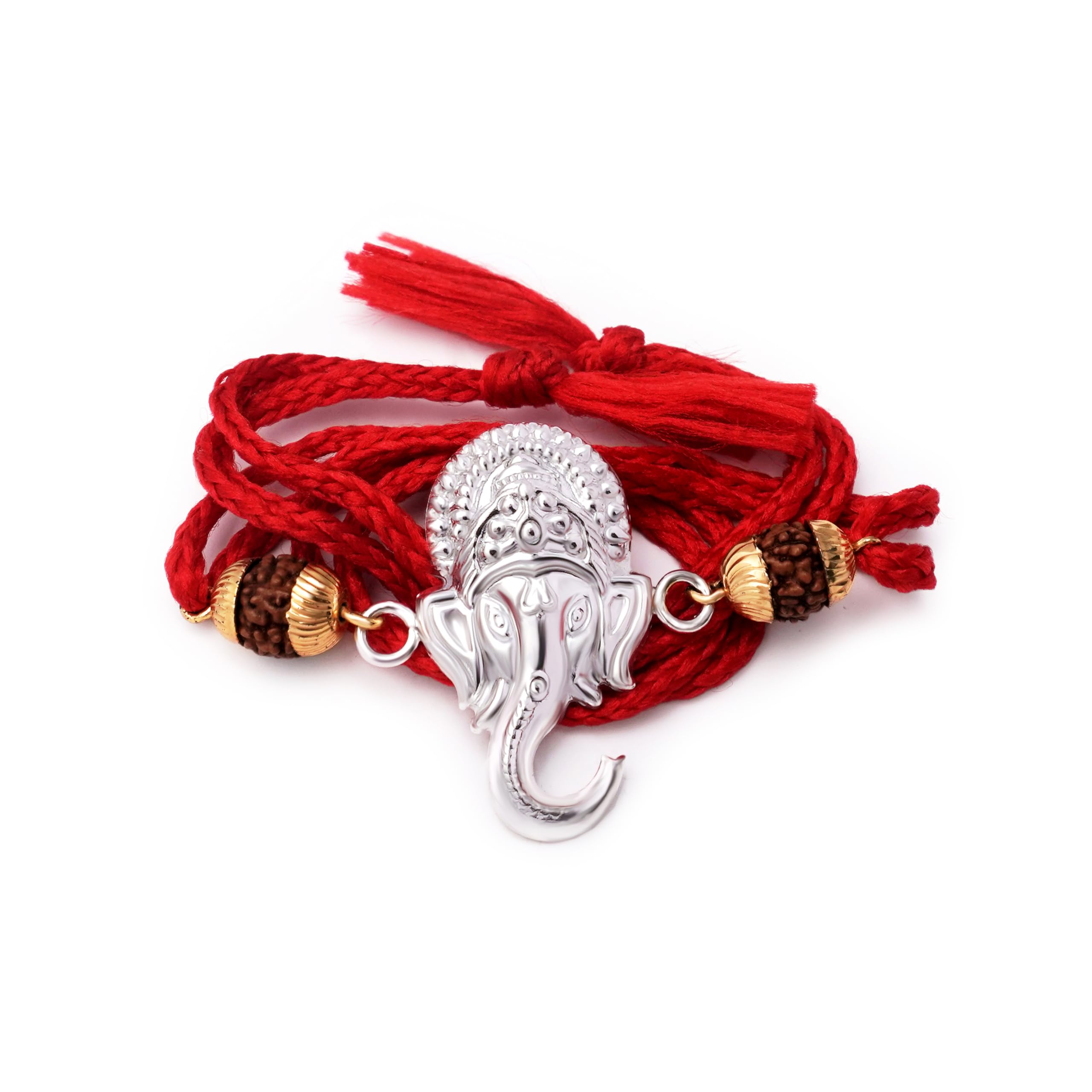 Milan Jewellers 99.5% Fine Silver Certified Ganesh ji Rakhi Studded with Natural 5 Mukhi Rudraksh Comes with Kumkum Chawal (Pack of 2) (B08CCDVK4P) Amazon Price History, Amazon Price Tracker