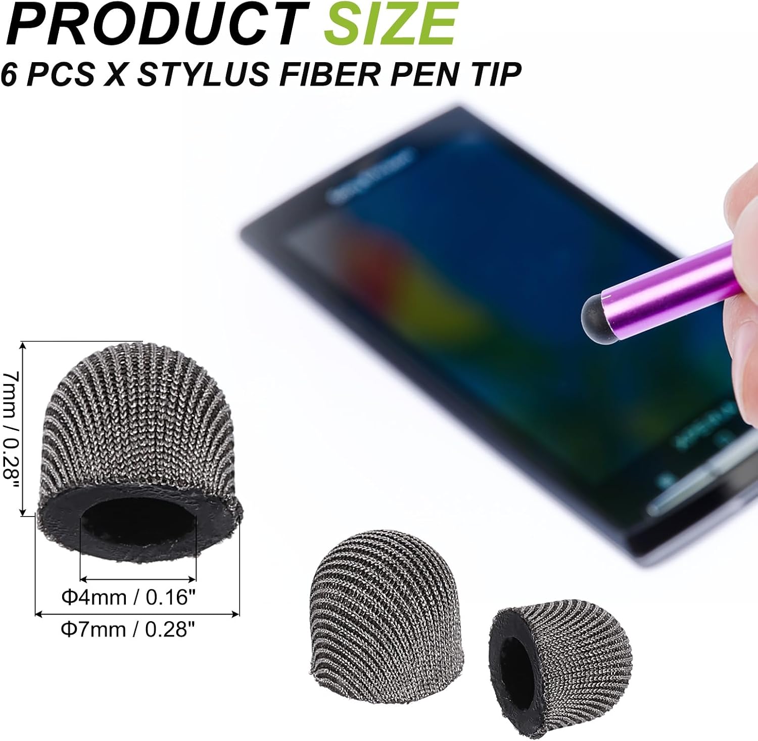 PATIKIL 7mm (0.28") Replacement Stylus Pen Tips, 6Pcs Conductive Mesh Fiber Touch Screen Pens Tip for Mobile Phones Computers Tablets E-Readers Smart Drawing Boards, Gray