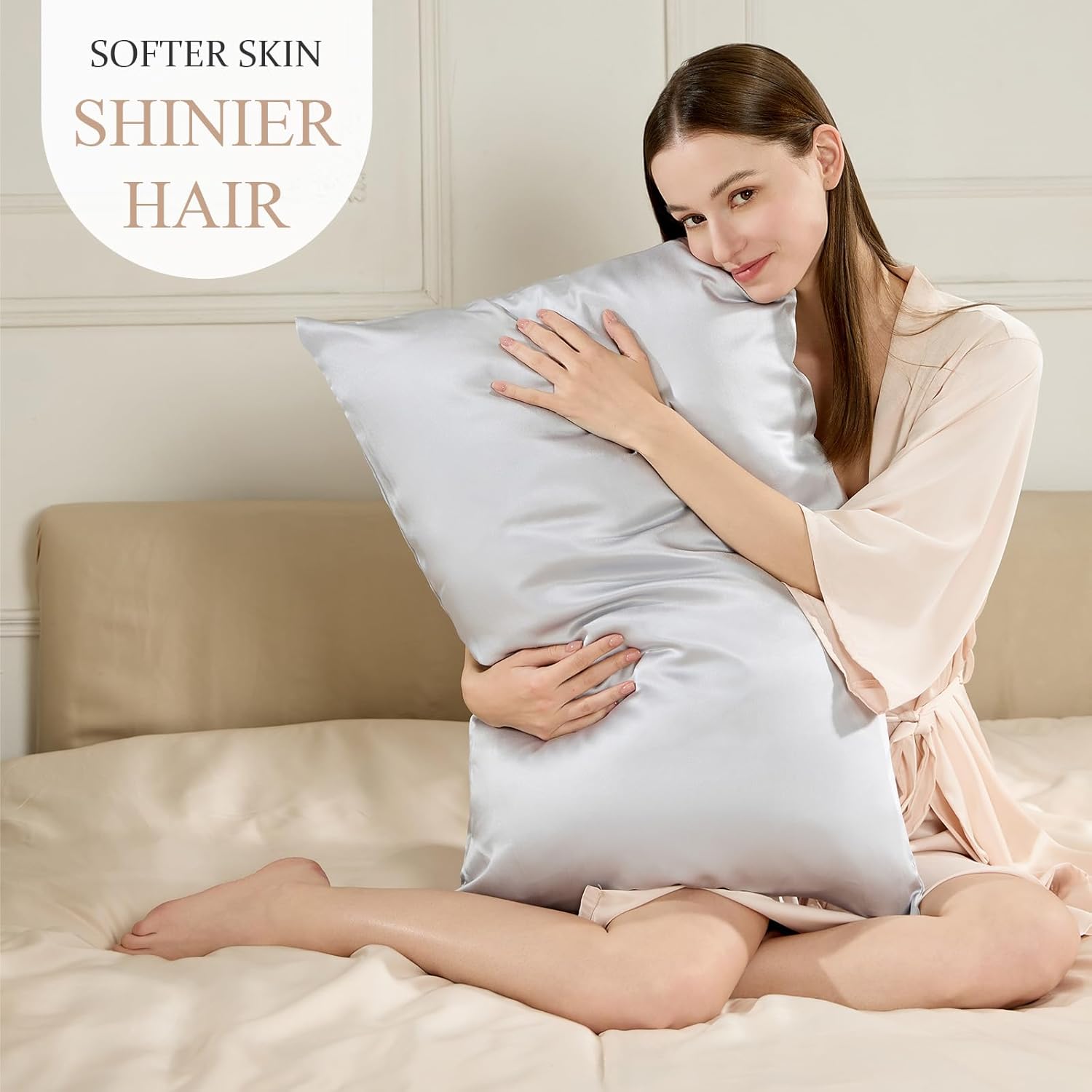 100% Pure Mulberry Silk Pillowcase for Hair and Skin Health,Cooling Pillow Cases with Zipper,Both Sides Premium Grade 6A Silk (Gray, King 20”x36) - Image 5