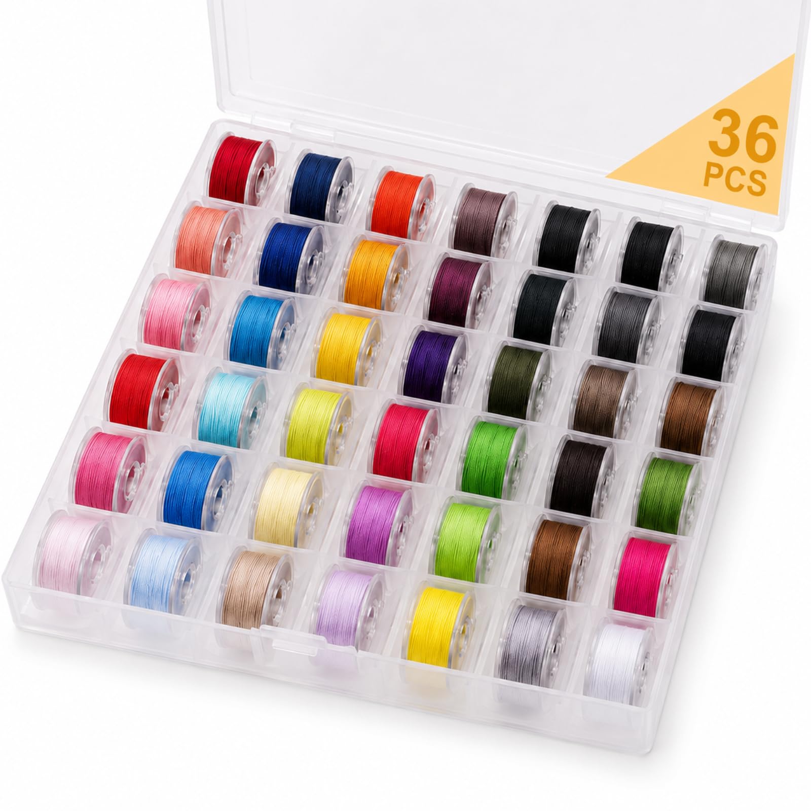 36Pcs Bobbins for Sewing Machine with Clear Bobbin Case