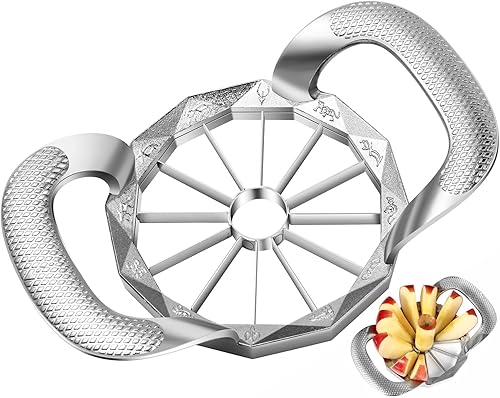 Cortador de manzana, cortador de acero inoxidable de 12 rebanadas, cortador y divisor de acero inoxidable resistente, mango antideslizante, fácil de