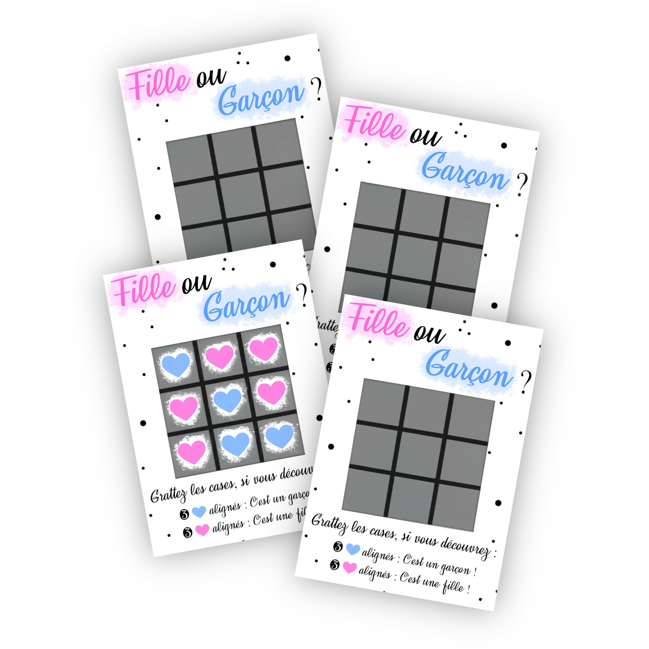 Lot de 4 cartes à Gratter Morpion - Annonce Originale du Sexe du Bébé- (Lot de 4 garçon)