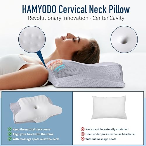 Miniatura 5 de Almohada cervical para el cuello, almohadas de espuma viscoelástica, almohada refrescante para aliviar el dolor de cuello, ortopédica ergonómica,