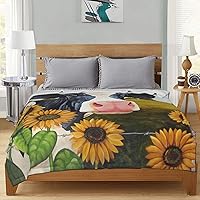 Vista 7 de Manta de vaca de girasol para sofá, diseño de vaca y girasol, pintura de ganado rústico, con imagen rústica, ligera y acogedora manta de franela