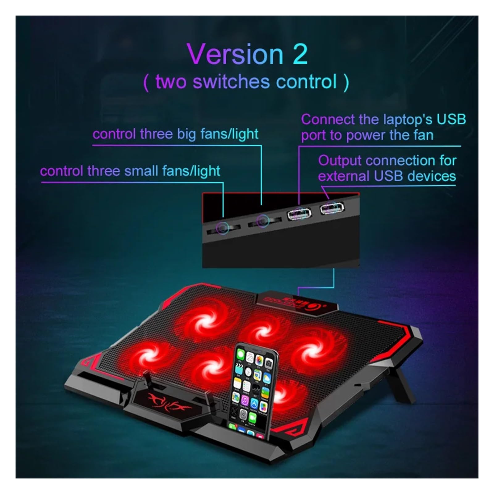 Dispositivo di Raffreddamento for Laptop da Gioco da 17 Pollici, Sei ventole, Schermo a LED, Due Porte USB 2600 Giri/min | Supporto for notebook con supporto di raffreddamento for laptop for laptop(Red (With Screen))