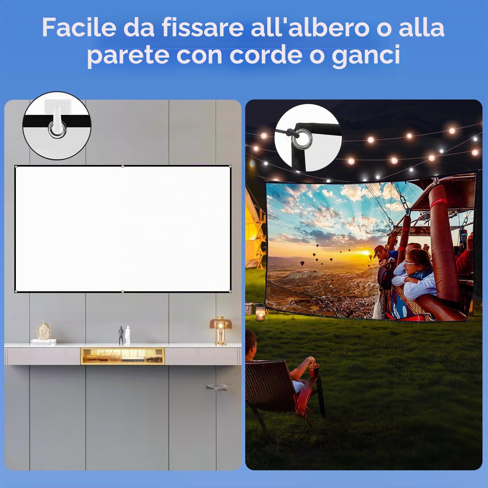 docooler Schermo per proiettore HD Portatile da 72 Pollici Schermo di proiezione 16:9 Pieghevole Durevole Montato a Parete per Film all'aperto Home Theater Ufficio