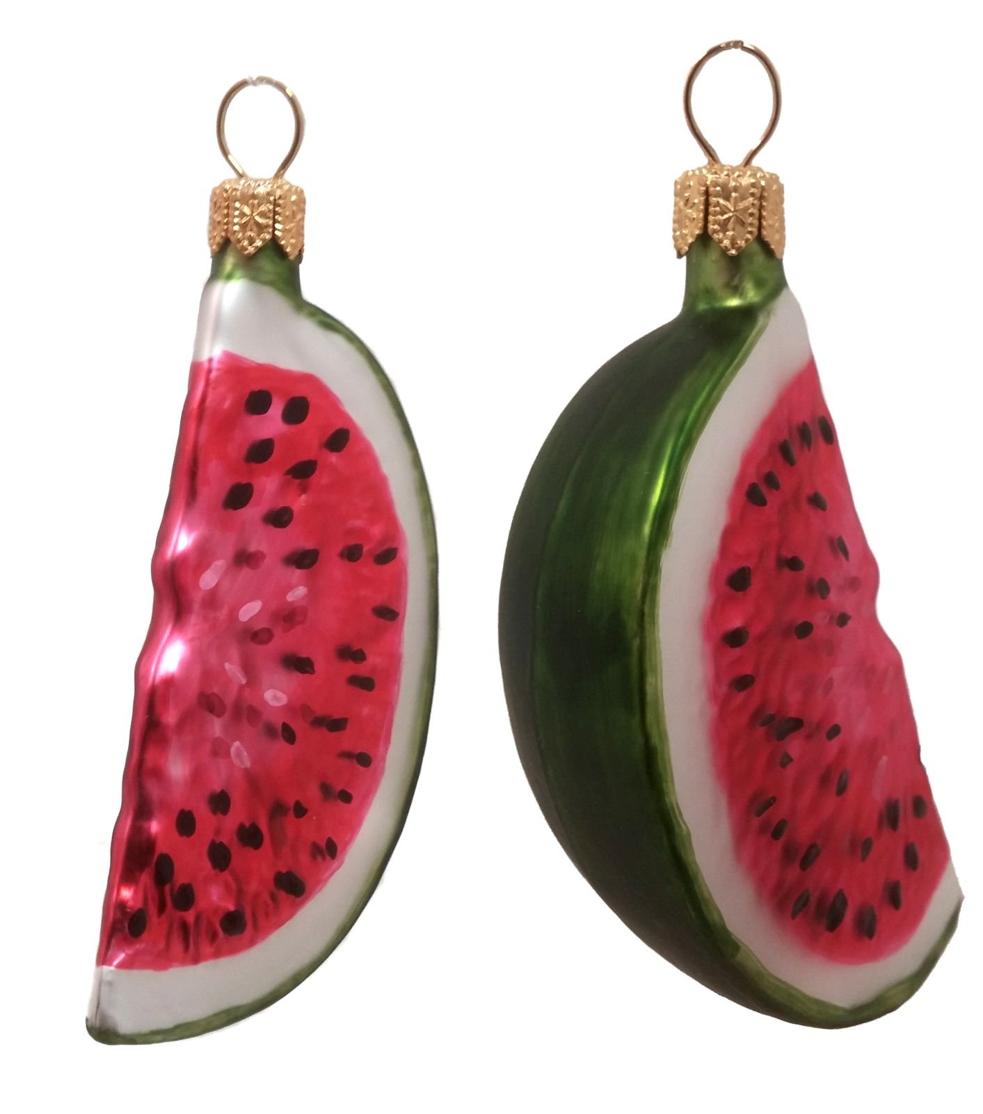 Pinnacle Peak Trading Watermelon Slices Fruit Polish Glass Christmas Ornament Set of 2 Decorations