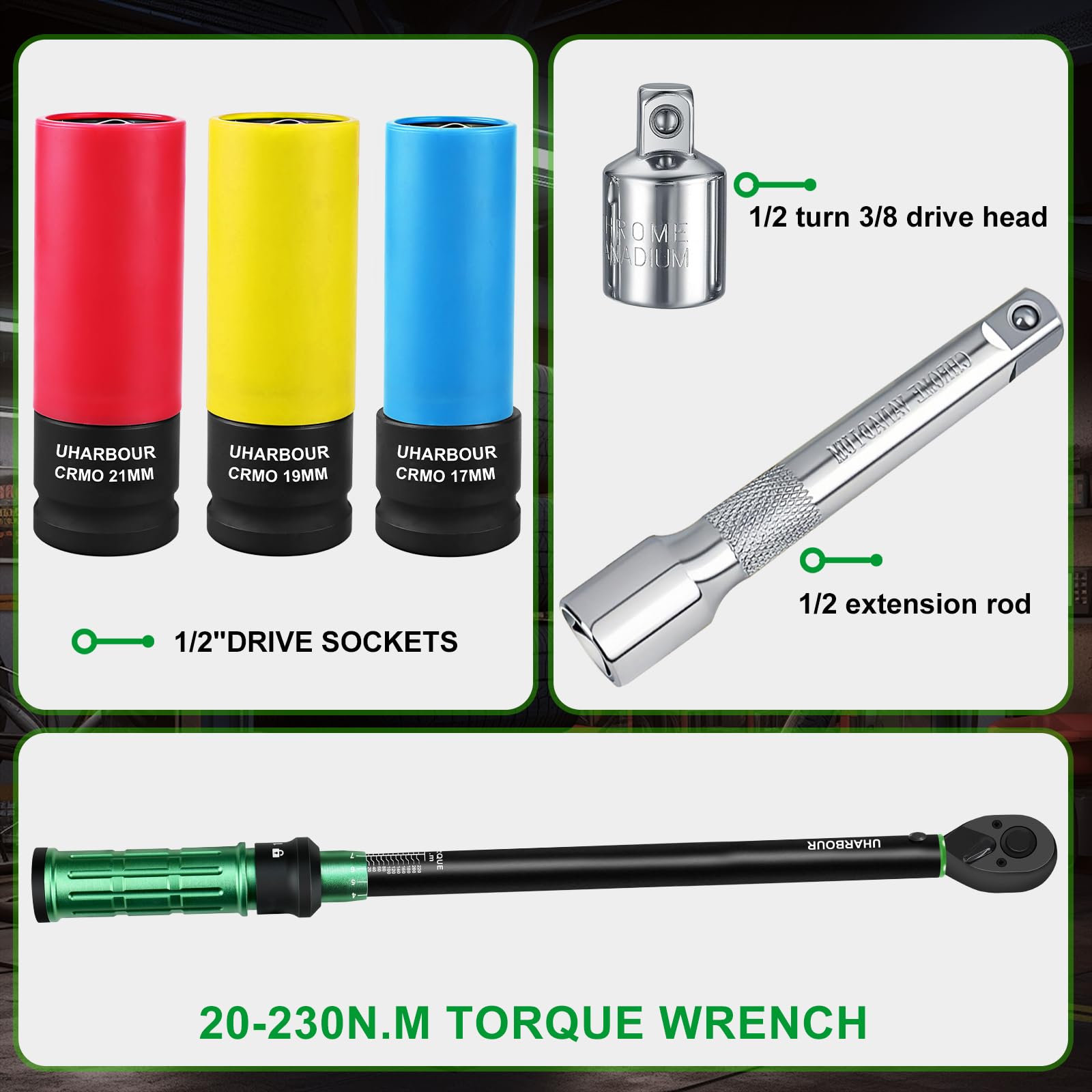 Uharbour Torque Wrench 1/2 Set, Torque Wrench Car 20-230 Nm - Image 2