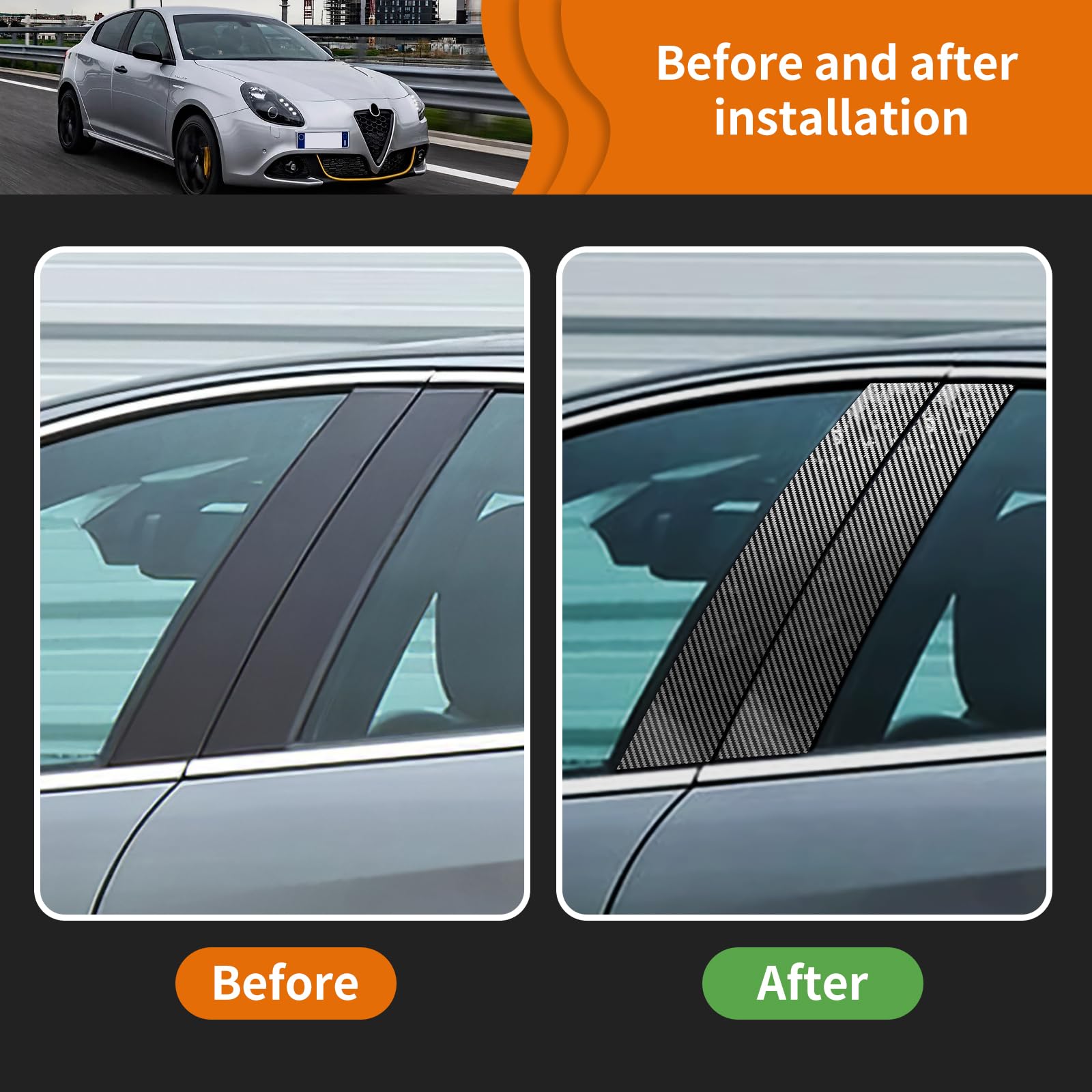 KUNGKIC Per Alfa Romeo Giulietta 2010-2020 B Colonna Copertura Auto Finestra Colonna Adesivo Decorativo Finestra B Colonna Adesivi Accessori 6 Pezzi (Modello In Fibra Di Carbonio)