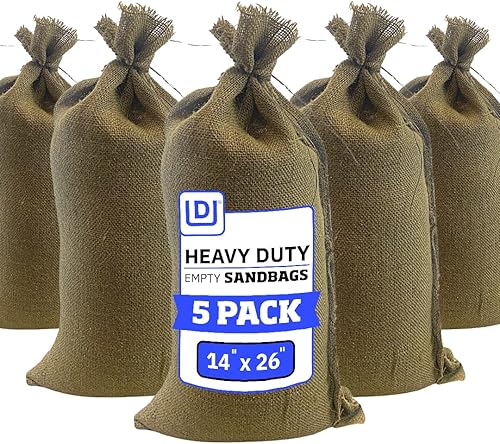 DURASACK Bolsas de arena de arpillera resistentes con cuerdas de amarre, bolsas de arena vacías para inundaciones y control de erosión, 14 x 26