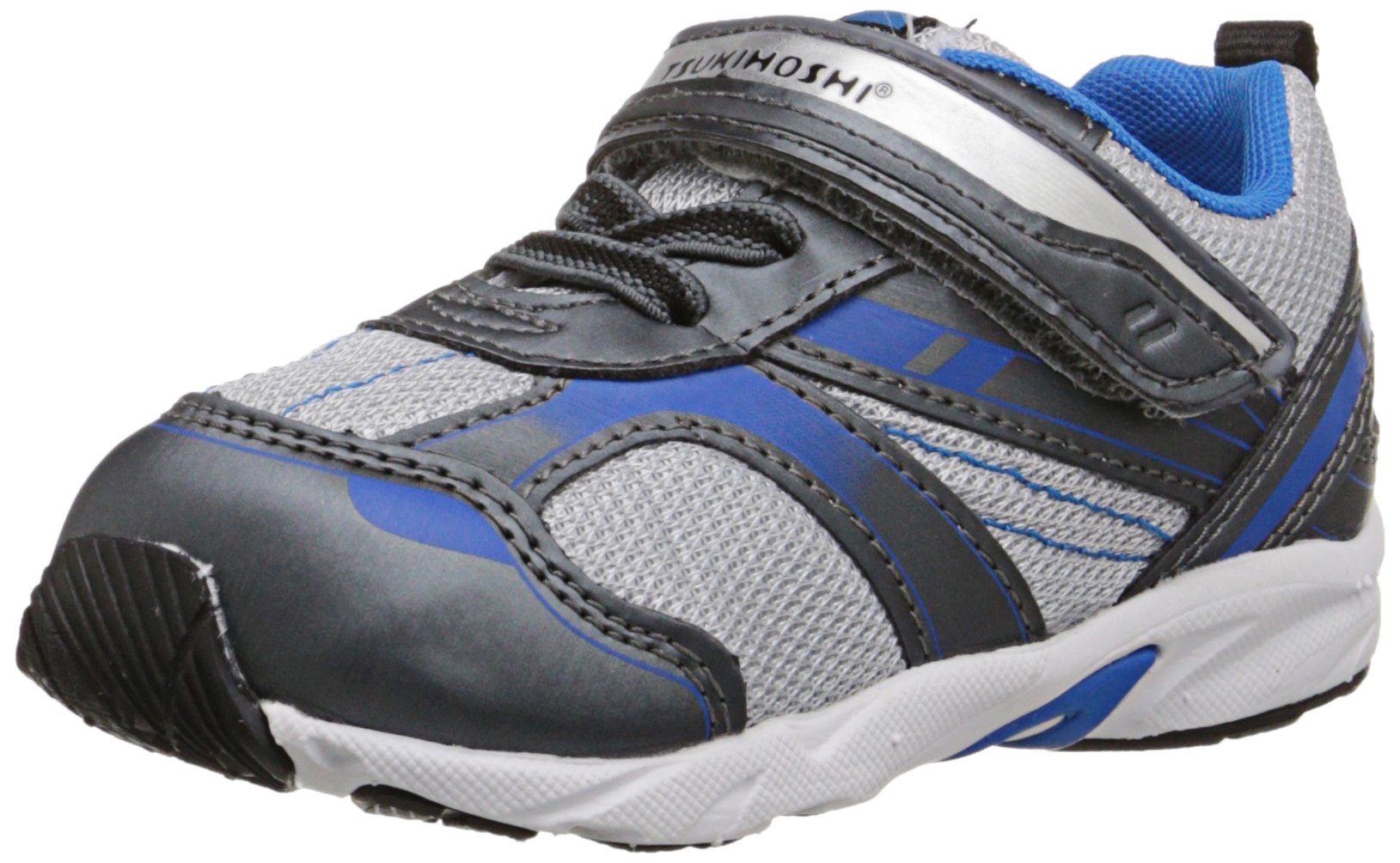 TSUKIHOSHI 3022 SPORT Strap-Closure Machine Washable Baby Sneaker Shoe with Wide Toe Box and Slip-Resistant, Non-Marking Outsole, Graphite/Royal - 5 Toddler (1-4 years)