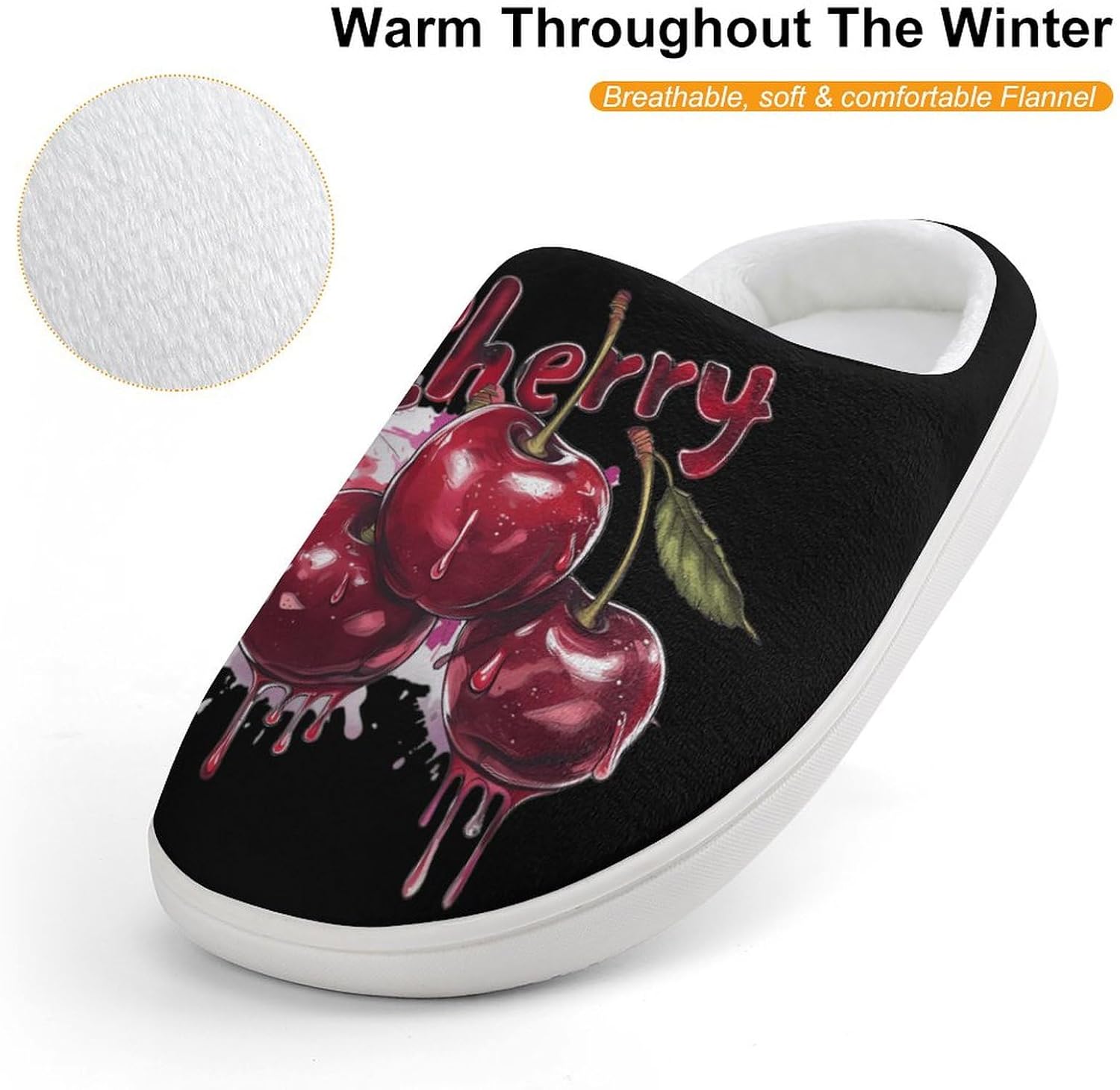 Watercolor Cherry Cute Cotton Slippers Anti-slip House Shoes Funny Slipper Indoor Outdoor