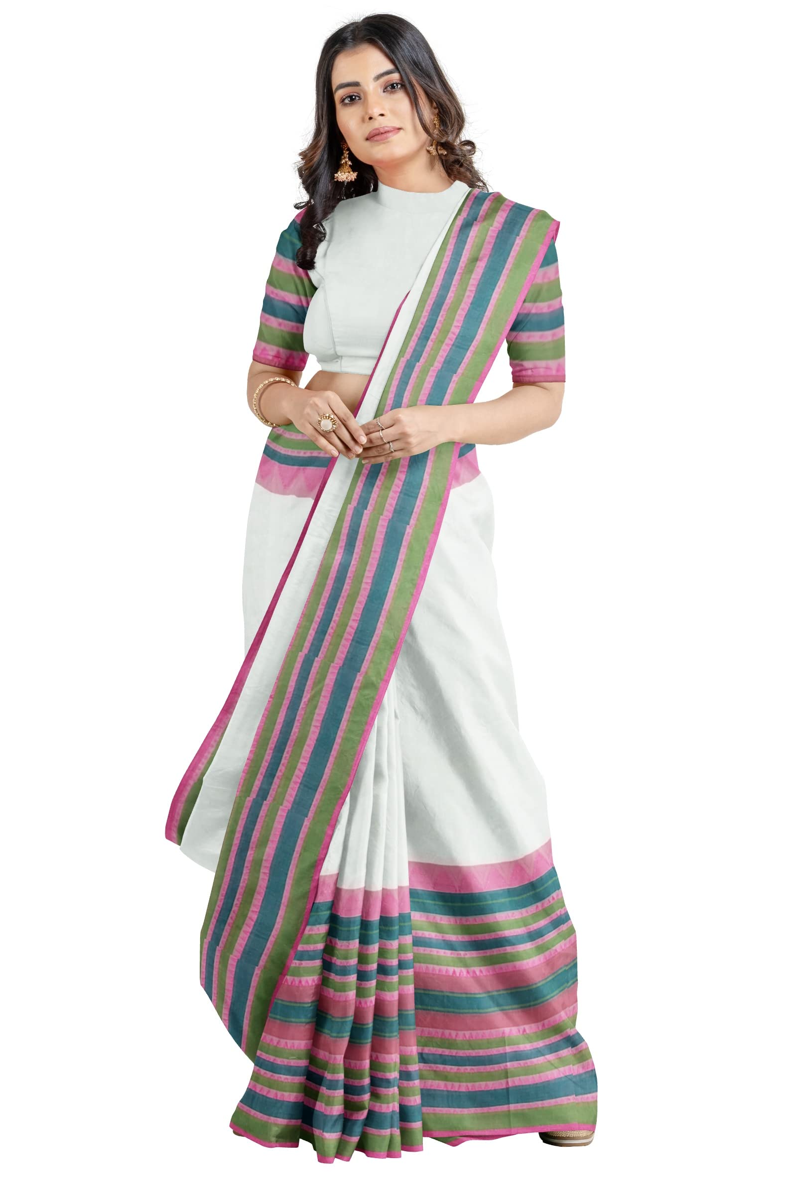 oishani saree ghor Women's Traditional Bengal Begampuri Cotton Saree white-picture-52