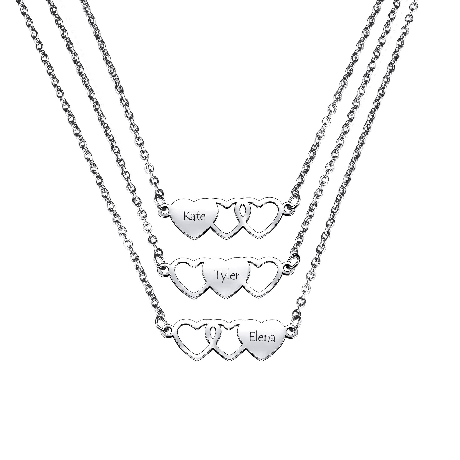 MeMeDIY Collar Personalizado de Corazón a Juego, Nombre Personalizado de Acero Inoxidable Ajustable BFF Collar de Amistad para 2/3/4 Hermanas Mejores Amigas Mujeres Niñas