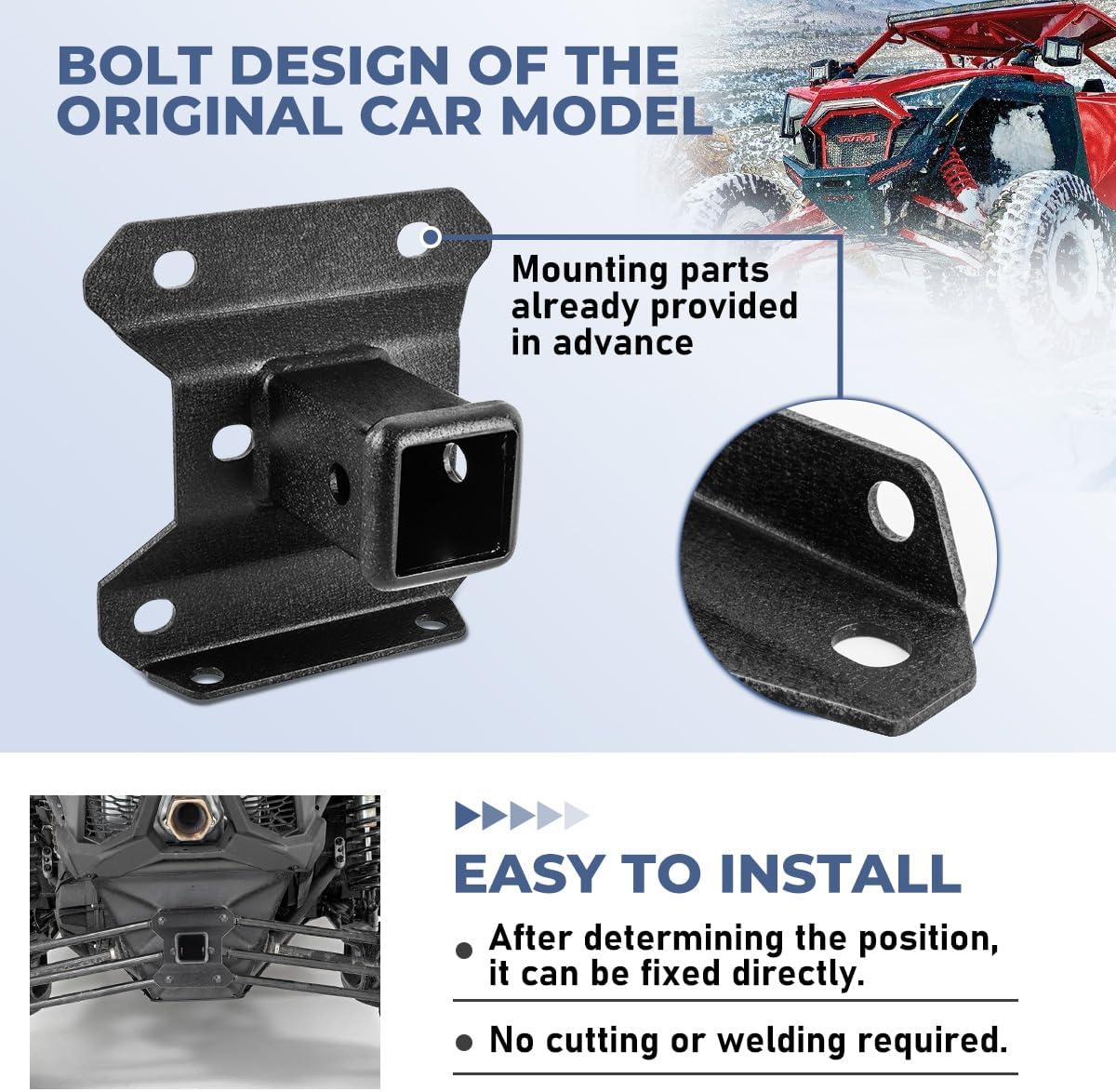 Maverick X3 Hitch Compatible with 2017-2021 Can Am Maverick Turbo/Max Turbo/X DS/X RS Turbo, Heavy-Duty UTV Rear Hitch Receiver Hitch Plate Standard 2inch Attachments