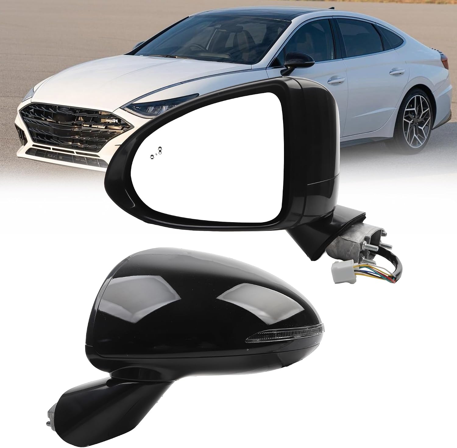 Left Driver Exterior Side Mirror Compatible With 2020-2022 Hyundai Sonata Manual Folding Power Glass Heated Turn Signa Blind Spot 87610L0040 (8Pin)