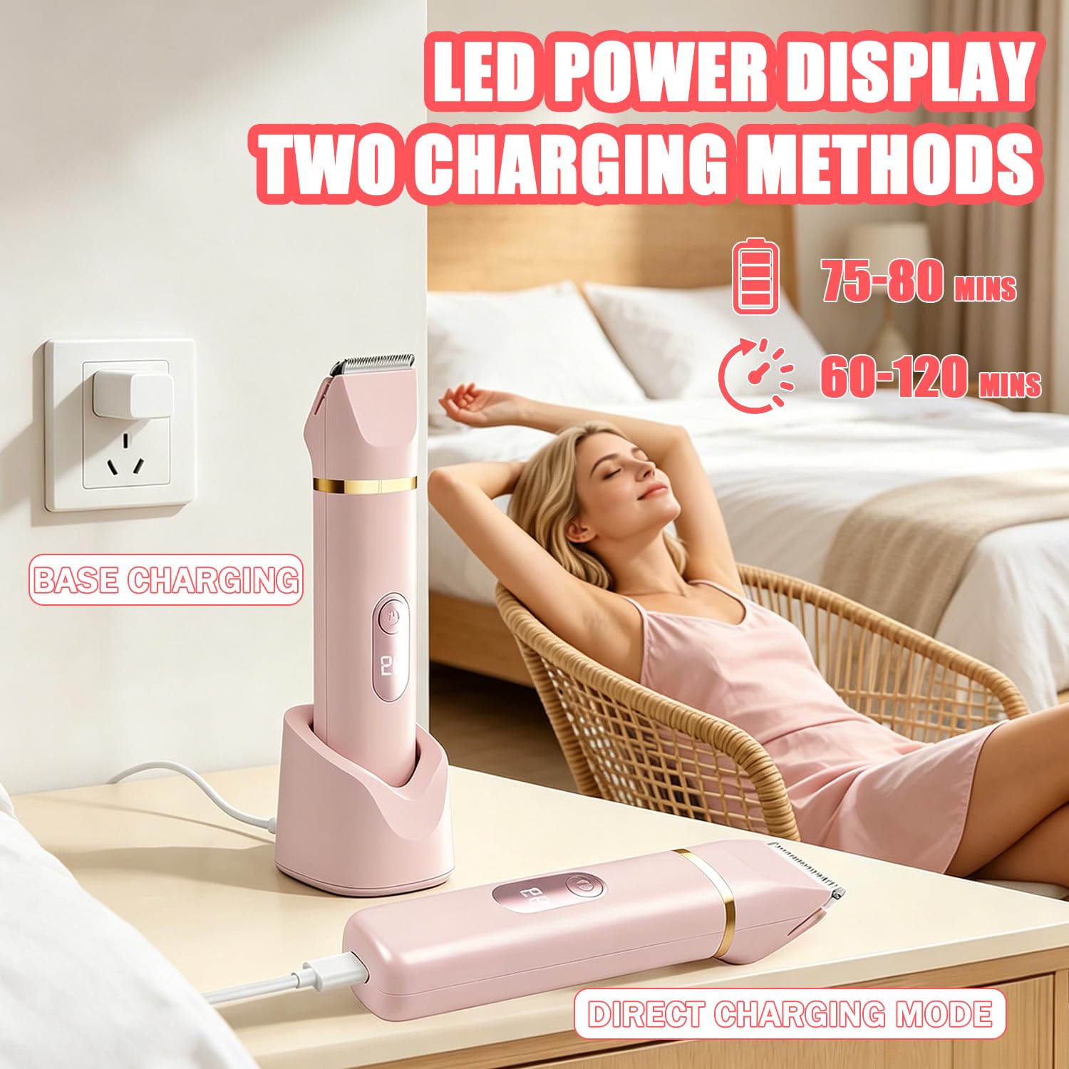 5-In-1 Rasierer Damen, Elektrisch Intimrasierer Für Frauen, Elektrischer Damenrasierer Gesichtshaarentferner,Für Körper Intimbereich Mit Led-Anzeige,IPX7 Wasserdicht Wiederaufladbar,Nass & Trocken