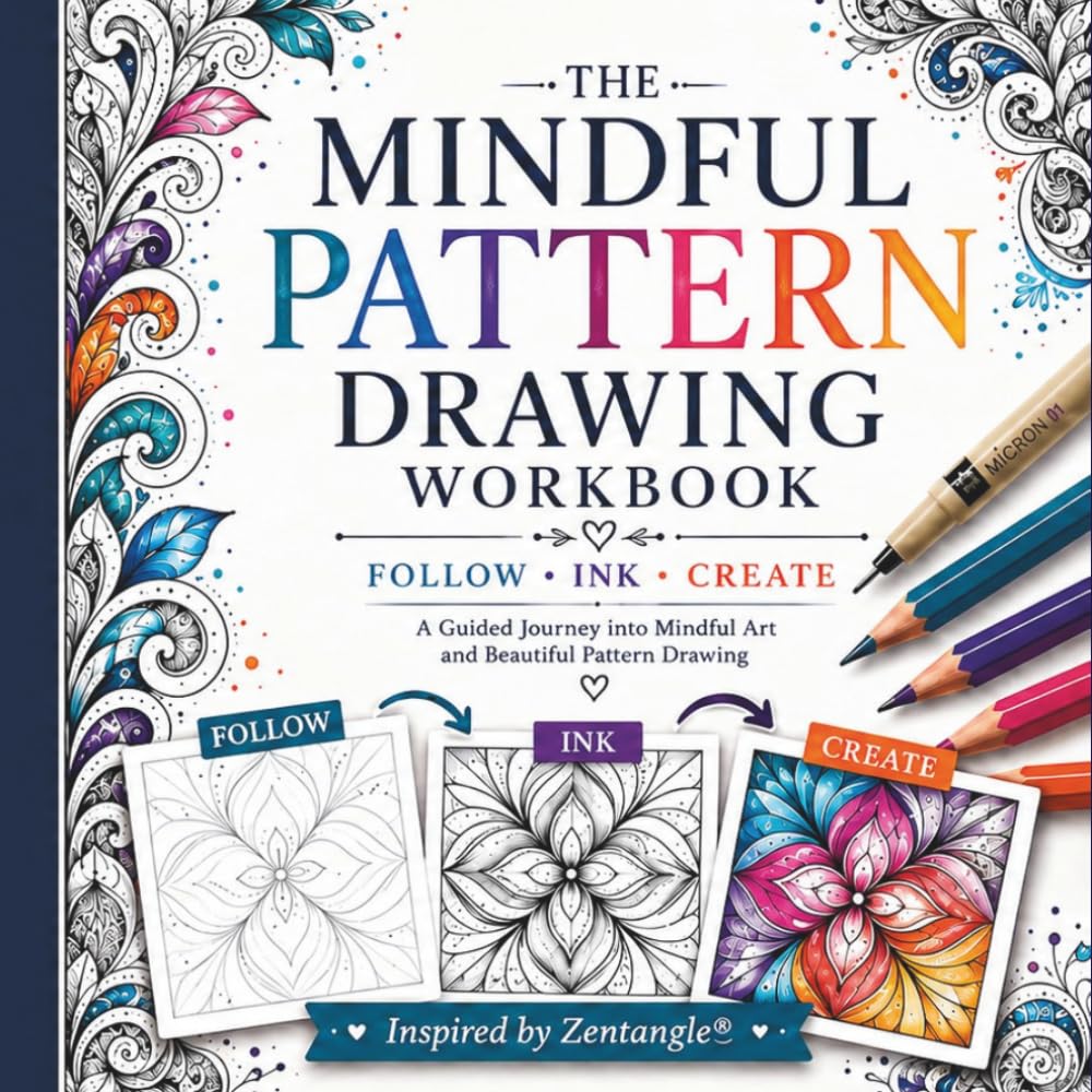 Mindful Pattern Drawing Workbook: Follow • Ink • Create • Relax (Mindful Pattern and Drawing Workbooks / Mandala and Zentangle Inspired Workbooks and Coloring Pages)