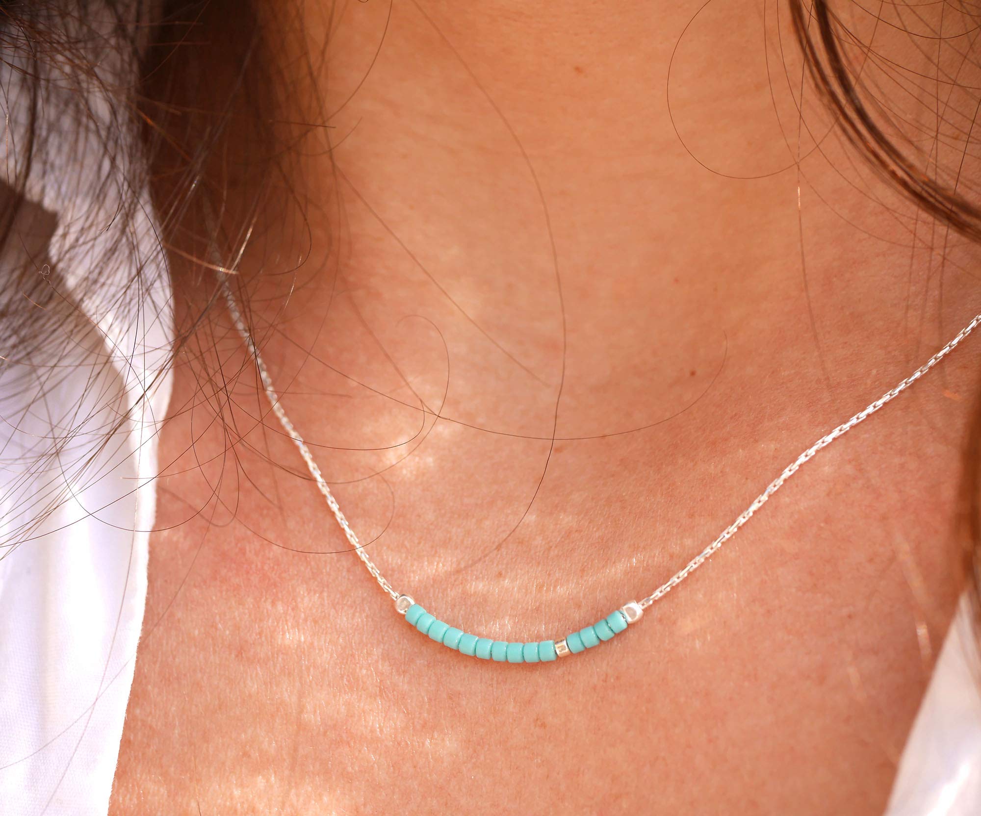 Collier fin choker pierres turquoise - chaine serpent argent 925 - Collier pierres perles turquoise naturel - collier minimaliste discret