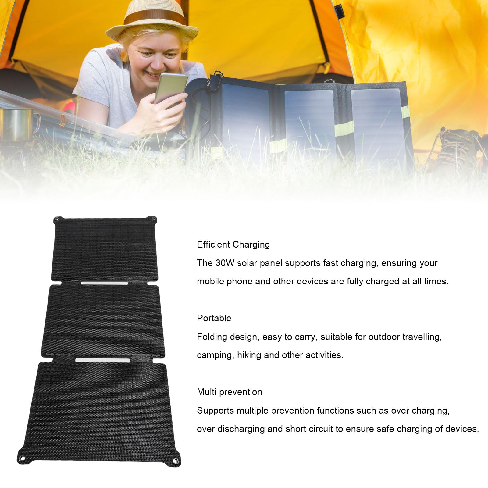 FILFEEL Panneau Solaire Pliable 30 W avec Panneau Monocristallin ETFE – Solaire Portable à Charge Rapide pour Camping, Randonnée, Banques d'alimentation Hors Réseau, Téléphones 12 V/5 V Double Sortie