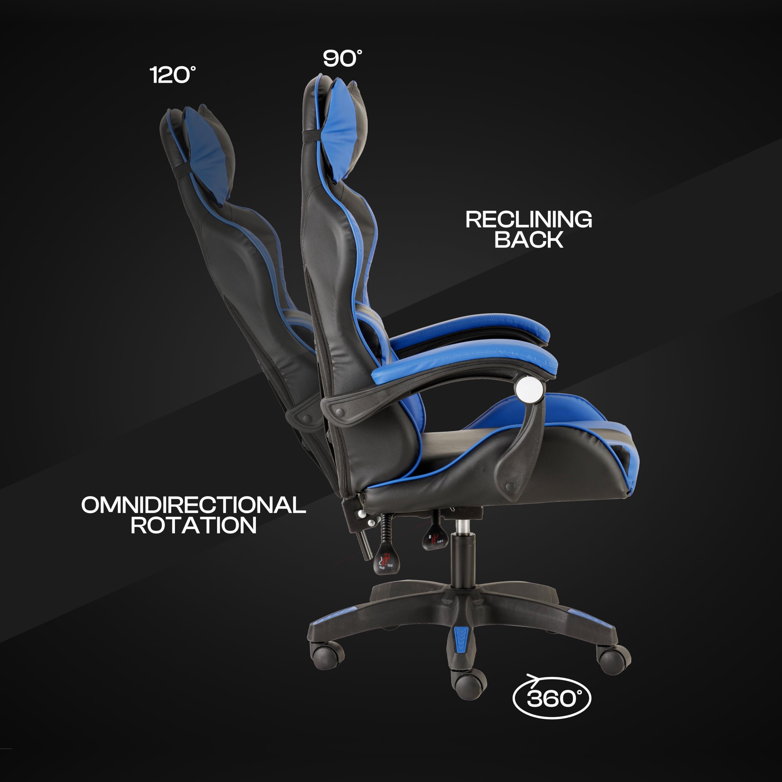 Baroni Home Sedia da Gaming, Sedia Ufficio Ergonomica con Schienale Regolabile, Poggiatesta e Supporto Lombare, Blu