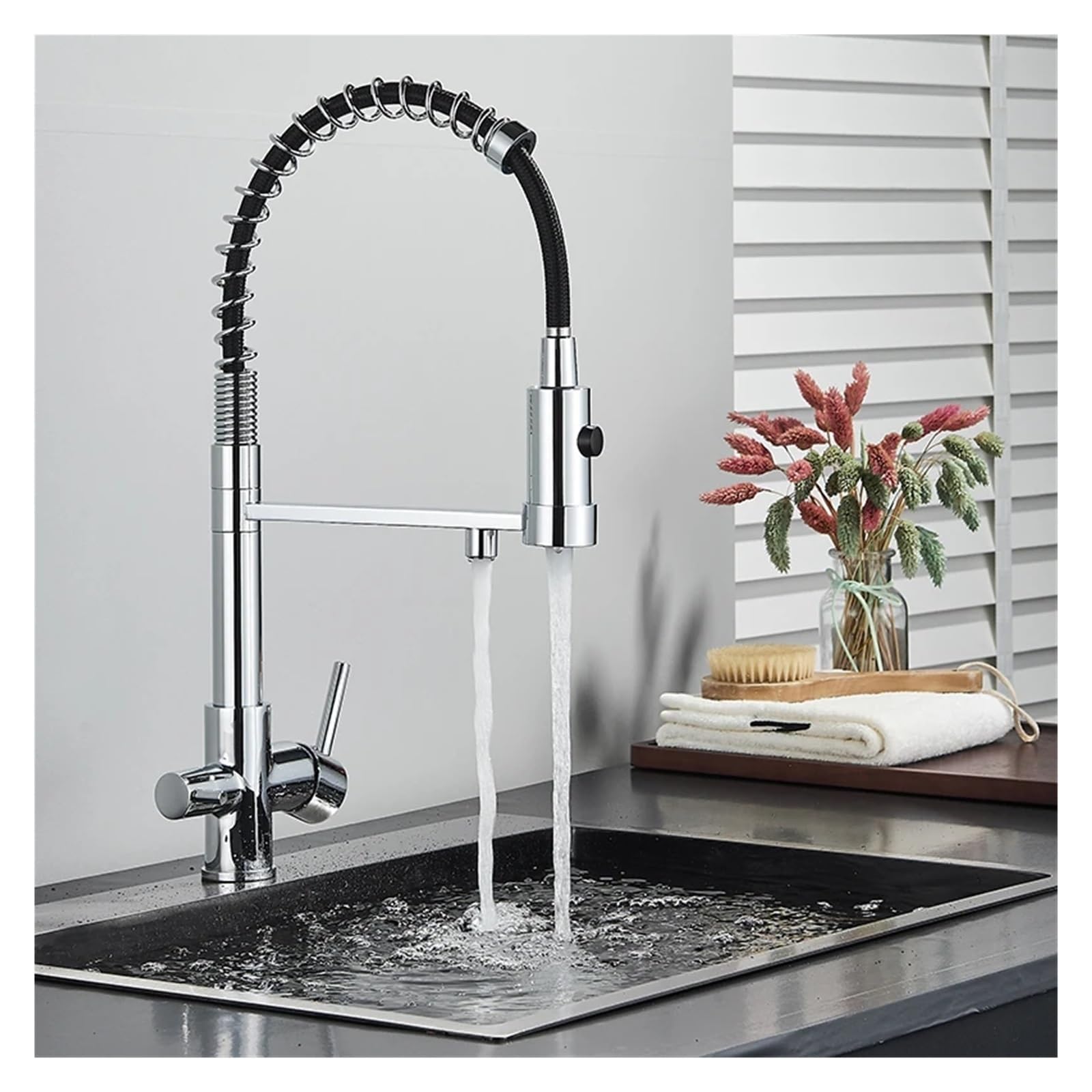 Filtro Cocina 2 Modelo Filtro Caño Doble Mango Purificador Caliente Y Frío Mezclador Lavado Bañera Grifo (Color : Matte Black)