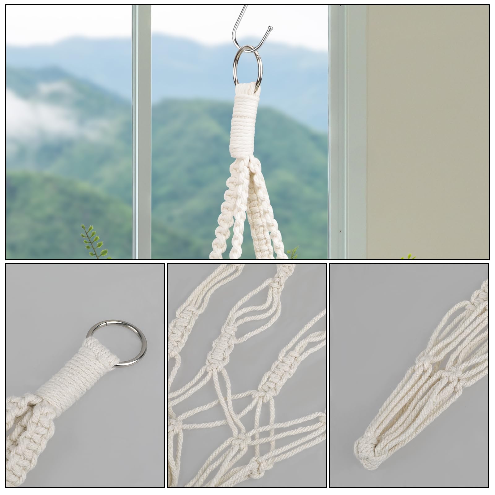 XXXFLOWER Makramee-Pflanzenaufhänger Set – 3 Stück, Mit Haken, Handgewebt Aus Baumwolle, Boho-Deko
