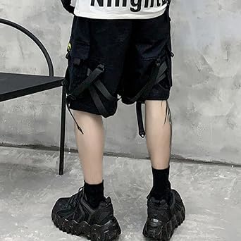XYXIONGMAO Men's Streetwear Black Techwear Pants Gothic Cargo Tactical Shorts Joggers Hip Hop Overalls for Men