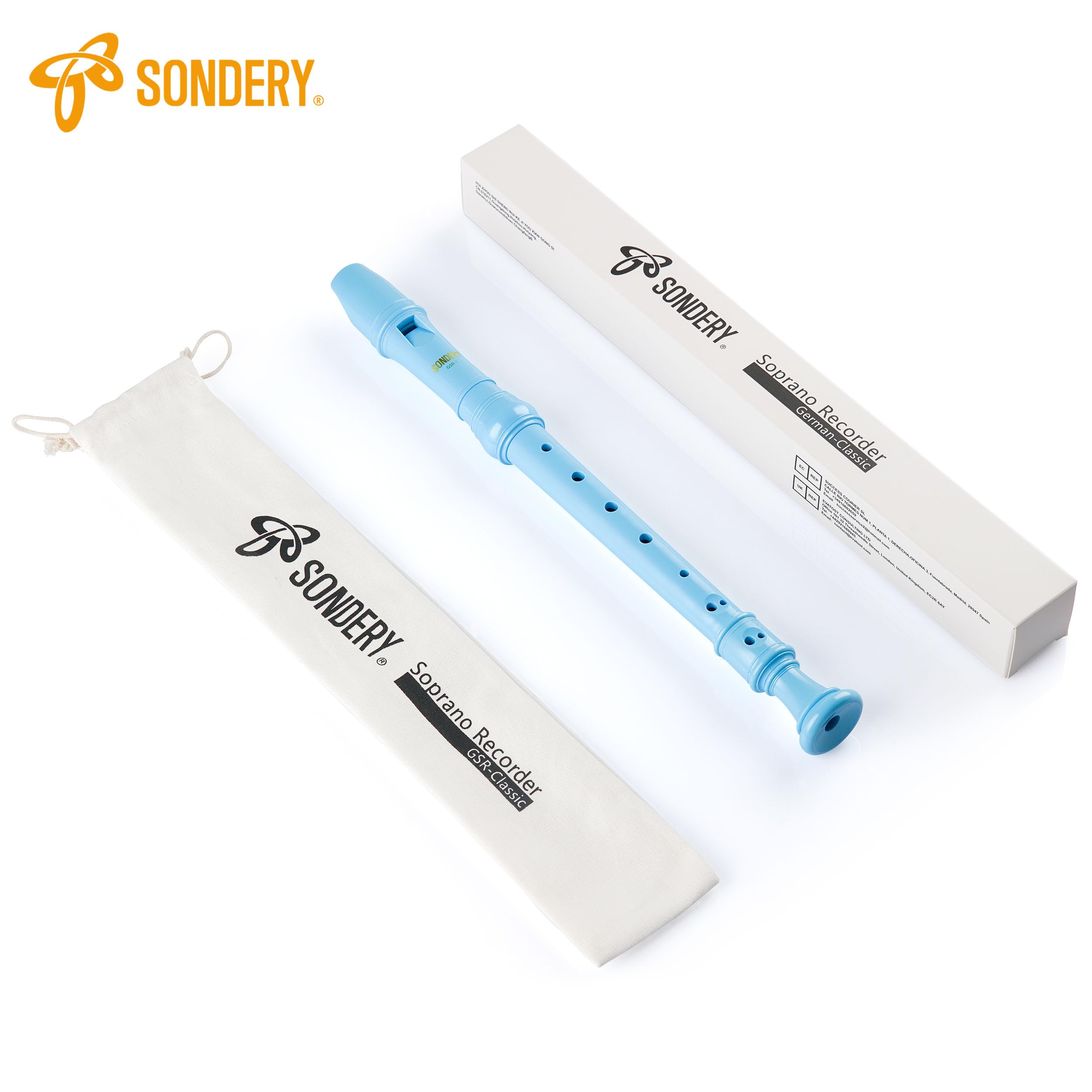 Sondery Instrument de flûte à bec soprano allemand durable pour débutant Corps en plastique facile à jouer avec pochette de transport pour tableau de doigts