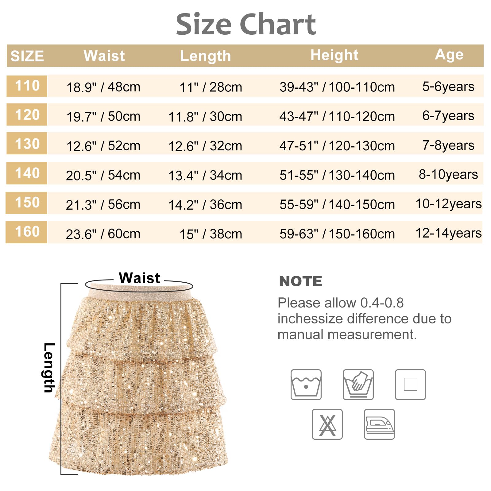 Bezioner Falda Lentejuelas Niña Falda Brillante de Carnaval Trajes para Niñas Elástico Festival Outfit Falda con Brillo