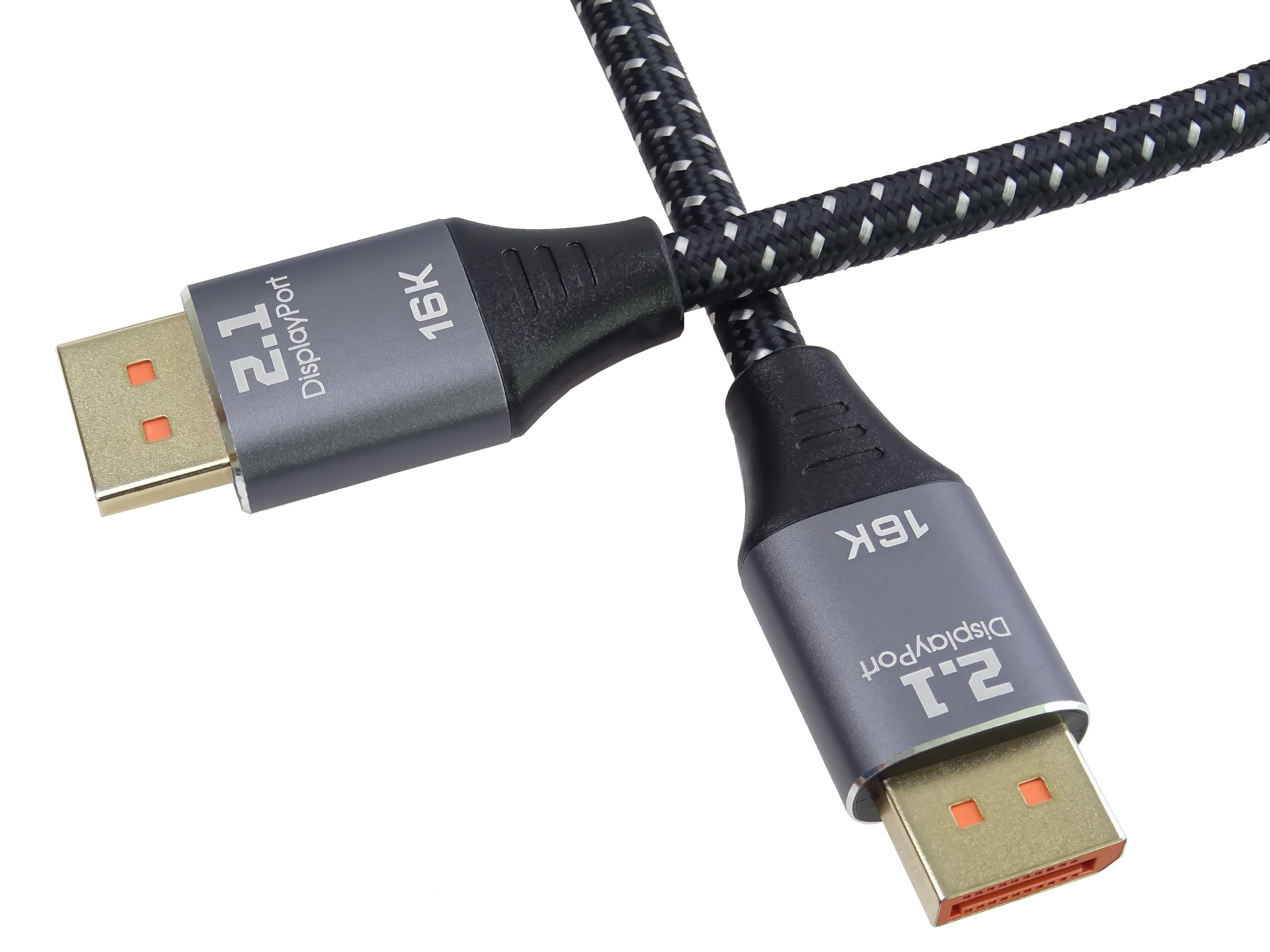 PremiumCord Kabel DisplayPort 2.1 16K, Męski do Męskiego, 80 Gbit/s, Wideo 16K@60Hz, 10K@60Hz, 8K@165Hz 2160p, HDCP 2.2, Pozłacane Złącza, Oplot Tekstylny, Długość 1,5 m