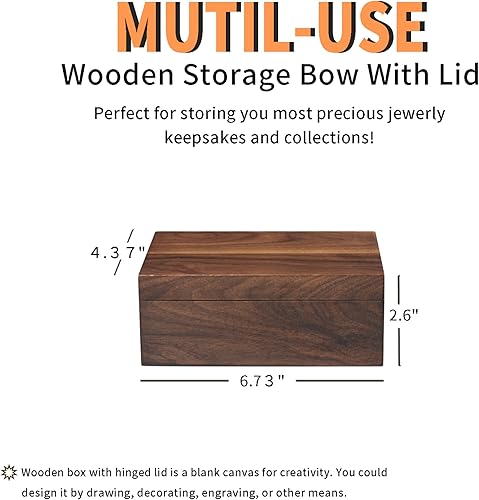 Miniatura 3 de EXISTING Caja de madera con tapa con bisagras, caja de almacenamiento de madera con tapa, caja de recuerdo de madera - Guarda joyas, recuerdos,