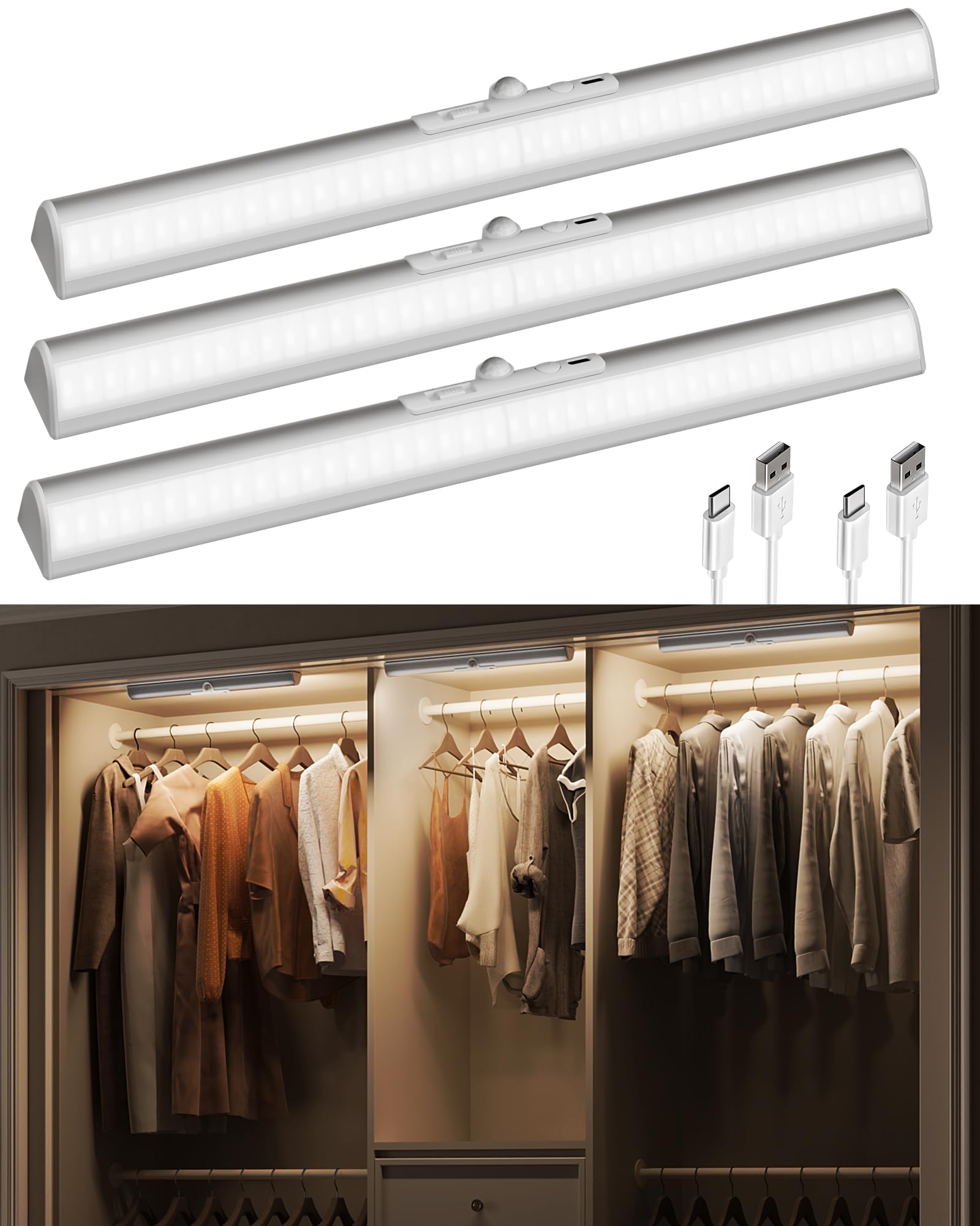Photo 1 of EZVALO 17-Inch LED Under-Cabinet Lights, Motion Sensor, 3 Modes, Silver