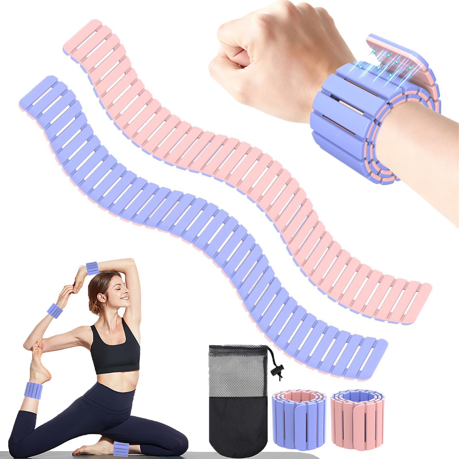Ankle Weights, Magnetic Wrist Weights Set of 2 (1lb Each) Breathable Arm Leg Weights for Women Men, Light Weighted Wristbands for Pilates, Yoga, Dance, Running, Walking, Swimming, Aerobics Exercise