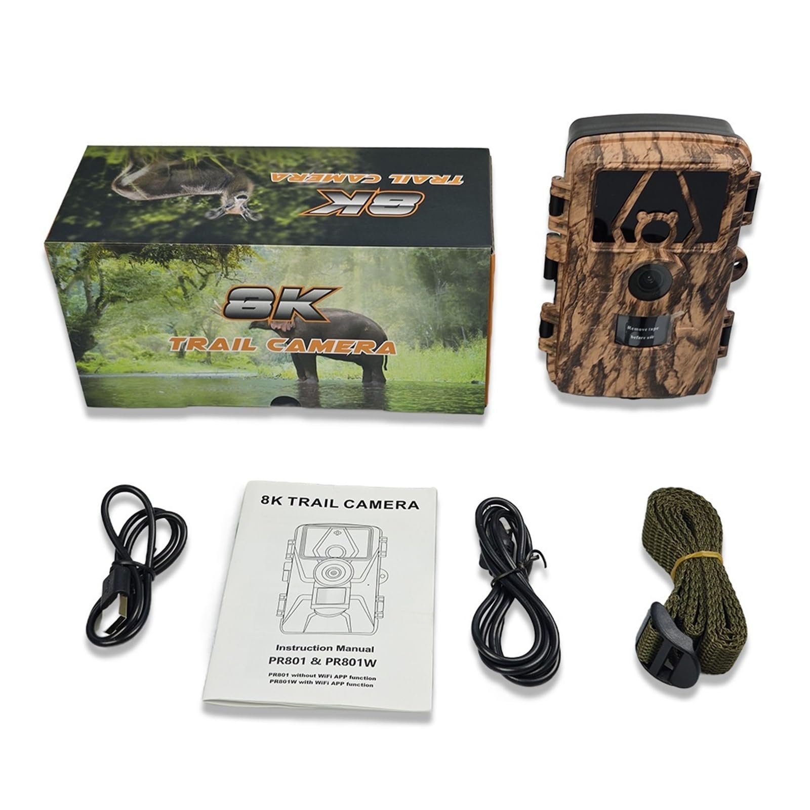 8K WiFi wasserdichte Wildkamera PR801W 60MP Unterstützt APP-Anzeige for Die Tierjagd Im Freien, Nachtsicht Und Farmüberwachung Hohe AuflöSung(Add 32GB)