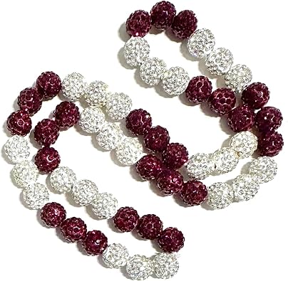 Rhinestone Crystal Pollyanna Bling Disco Ball Beaded Bead Baseball Player Necklace, Alabama Auburn, Burgandy Maroon White, 16" 18" 20" 22" 24"