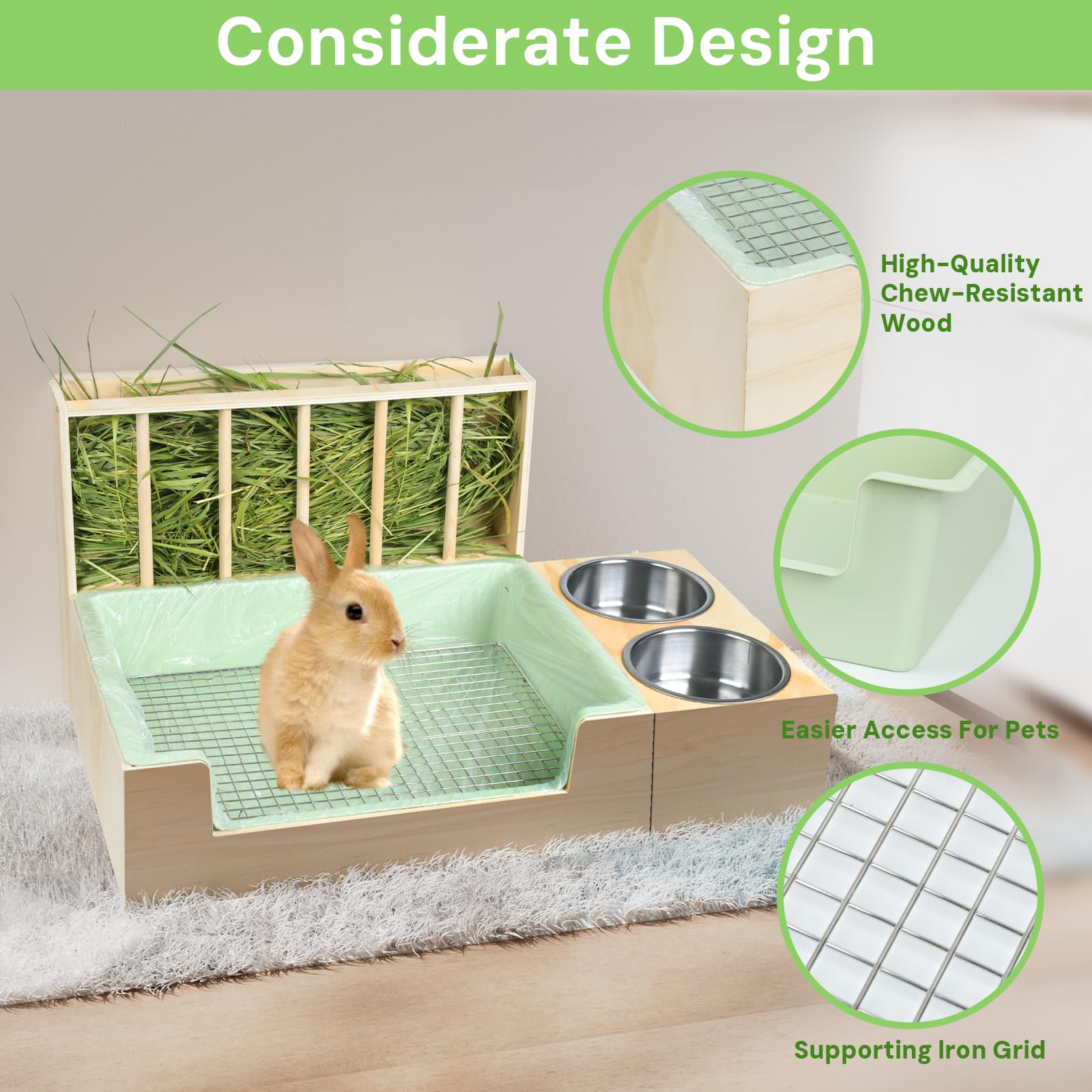 3-in-1 Steel Grids Rabbit Litter Box with Hay Feeder & Waste Collection – Bunny Toilet Training Kit, Large Plastic Potty for Rabbits, Guinea Pigs, Small Animals – Easy Clean, Durable, Odor Control - image 4