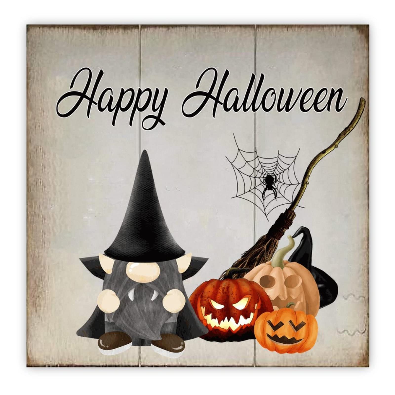 Panneau mural bois Halloween avec nain citrouille de 41cm pour déco murale rustique