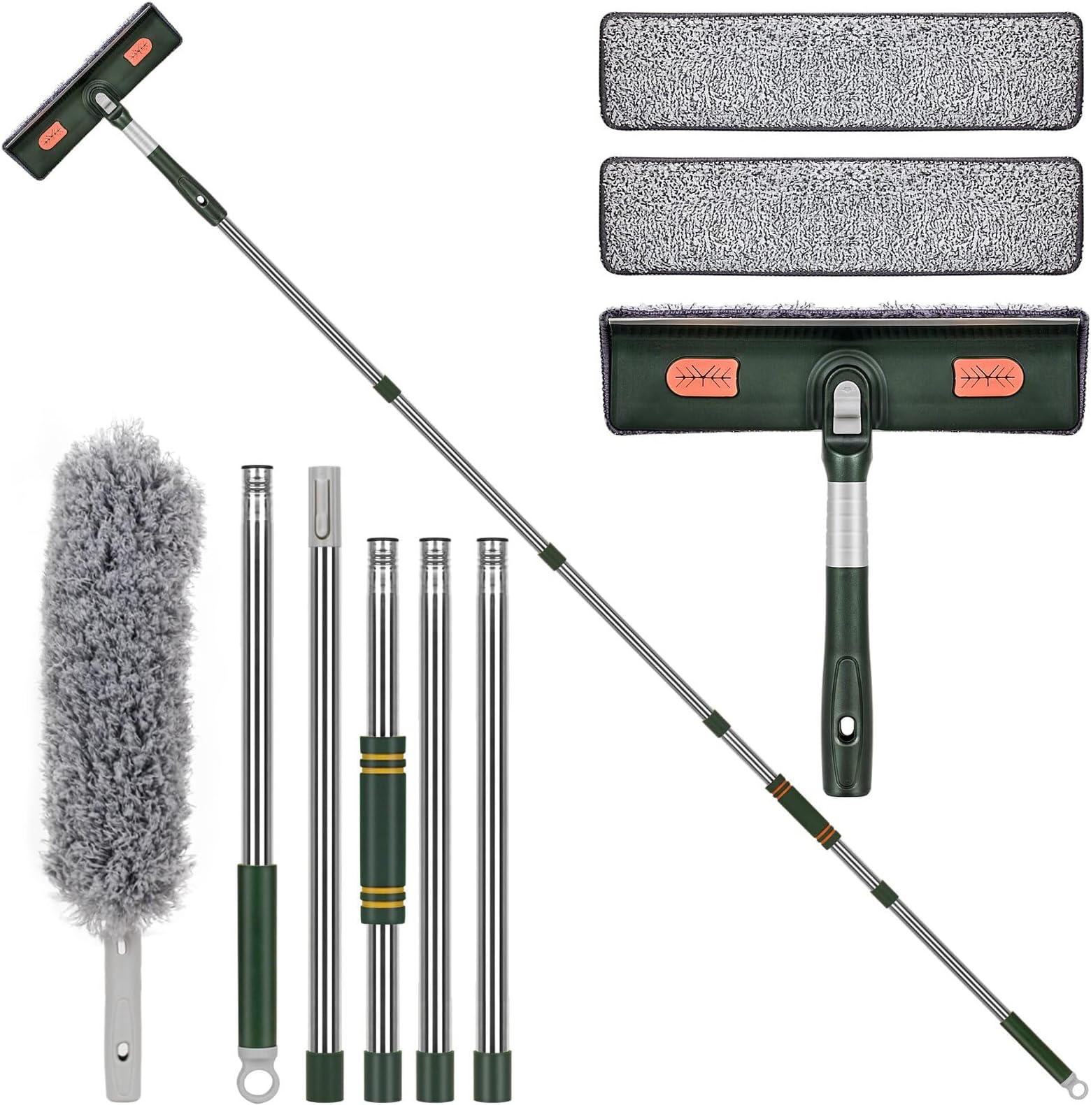 Lavavetri 2 In 1 Con Asta Telescopica 6,1 M - Kit Pulizia Con Spolverino E Panno In Microfibra - 2