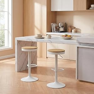 YOUNIKE Wooden Bar Stools Set of 2 Adjustable Counter Height Stools Round Breakfast Bar Stool Vintage Bar Chairs Rustic Swivel Bar Stool for Home Kitchen 300LBS Capacity (White)