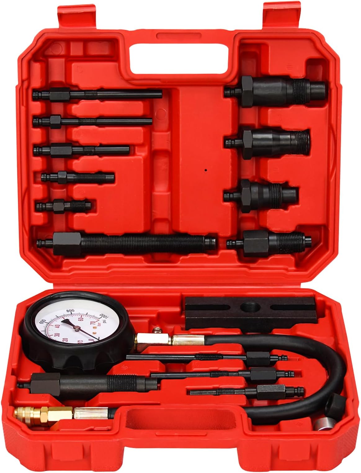 Diesel Engine Compression Tester Kit with 0-1000 psi Gauge and Adapters Cylinder Pressure Test Tool Kit Diesel Injector Tester Check Cylinders in Diesel Car & Truck