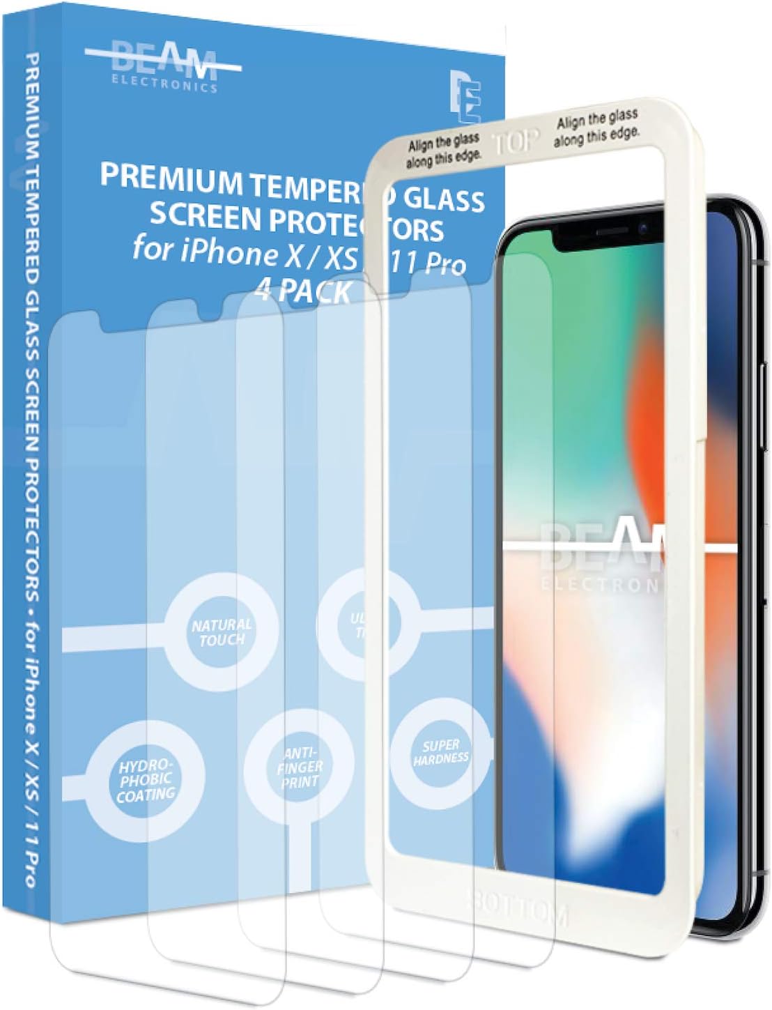 [4 Pack] Screen Protector for iPhone X, XS, 11 Pro, Beam Electronics Tempered Glass - 99% Touch Accurate with Easy Installation Tray and Accessories  Ailun for Apple iPhone 11 Pro/iPhone Xs/iPhone X Screen Protector,3 Pack,5.8 Inch Display,Tempered Glass 2.5D Edge Work Most Case[NOT for iPhone 11,6.1 inch]  Eyemay 2023 Upgraded Car Phone Holder Mount - [ Bumpy Roads Friendly ] Phone Mount for Car Dashboard Windshield Air Vent 3 in 1, Hand Free Mount for iPhone 14 13 12 Pro Max Samsung All Cell Phones  Anker 315 Wireless Charger (Pad), 10W Max Fast Charging, Compatible with iPhone 14/13 Series, Samsung S22, AirPods, Samsung Buds, Google Buds, and More (Wall Charger Not Included)