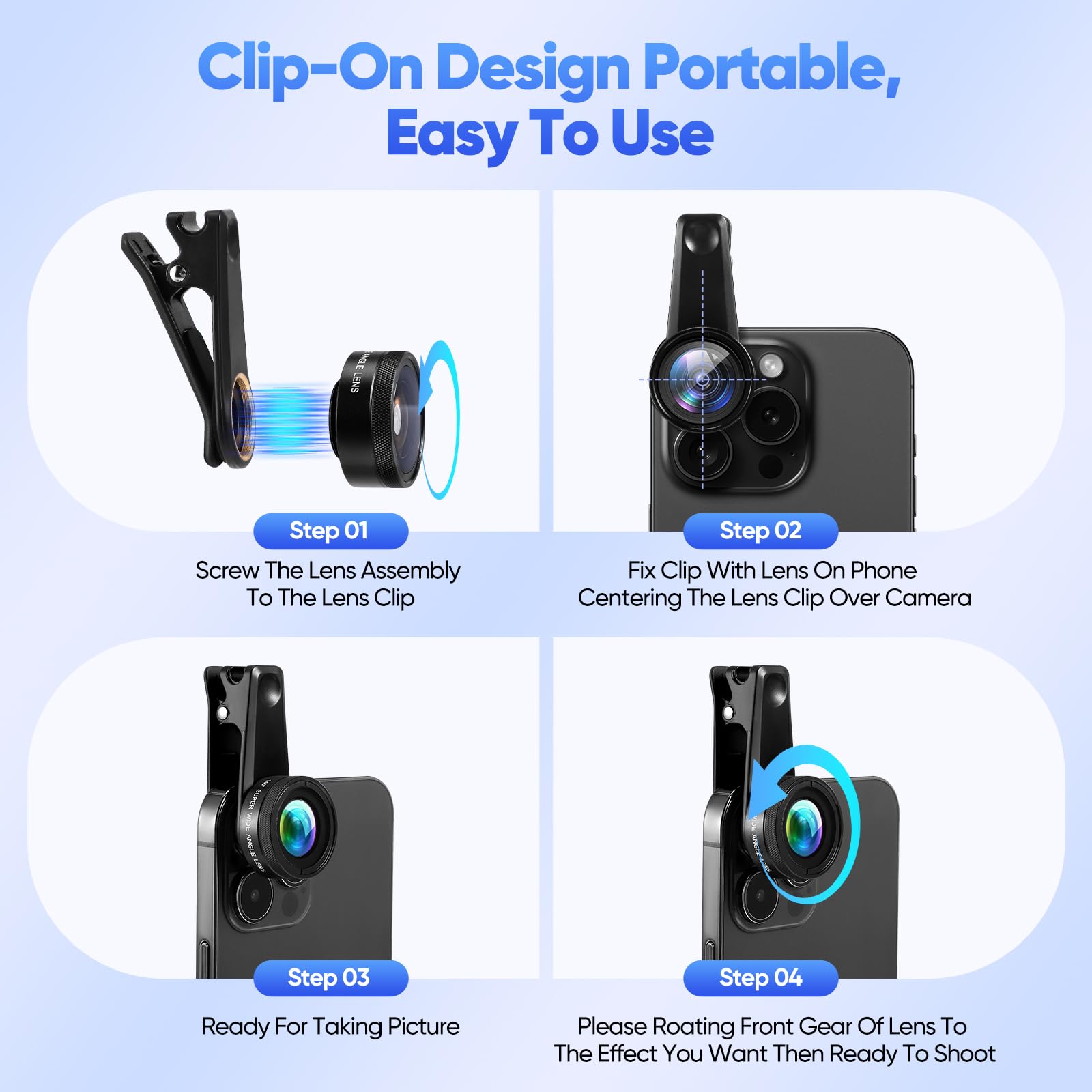 Objectif Telephone Portable pour Smartphone Universels, 6 en 1 Lentille Smartphone, 140x Téléphoto, Objectif Macro 25 x, 205° Fisheye, pour la Plupart des Smartphones