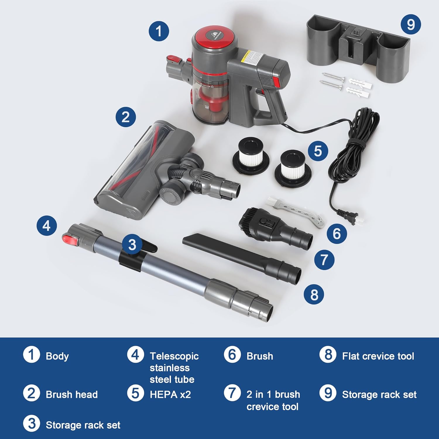 Intercleaner Corded Vacuum Cleaner, 20KPa Powerful Suction with 600W Motor Electric Floor Brush, 4 in 1 Lightweight Bagless Stick Vac with Handheld, for Hardwood Floor Carpet Car Pet Hair