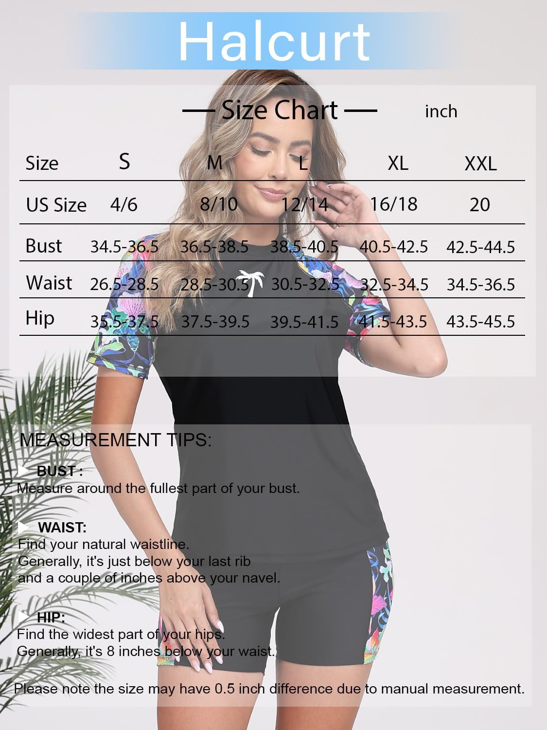 Halcurt Women's Two Piece Rash Guard Swim Shirts Built in Bra Swimsuit with Boyshorts with Pockets - Image 6