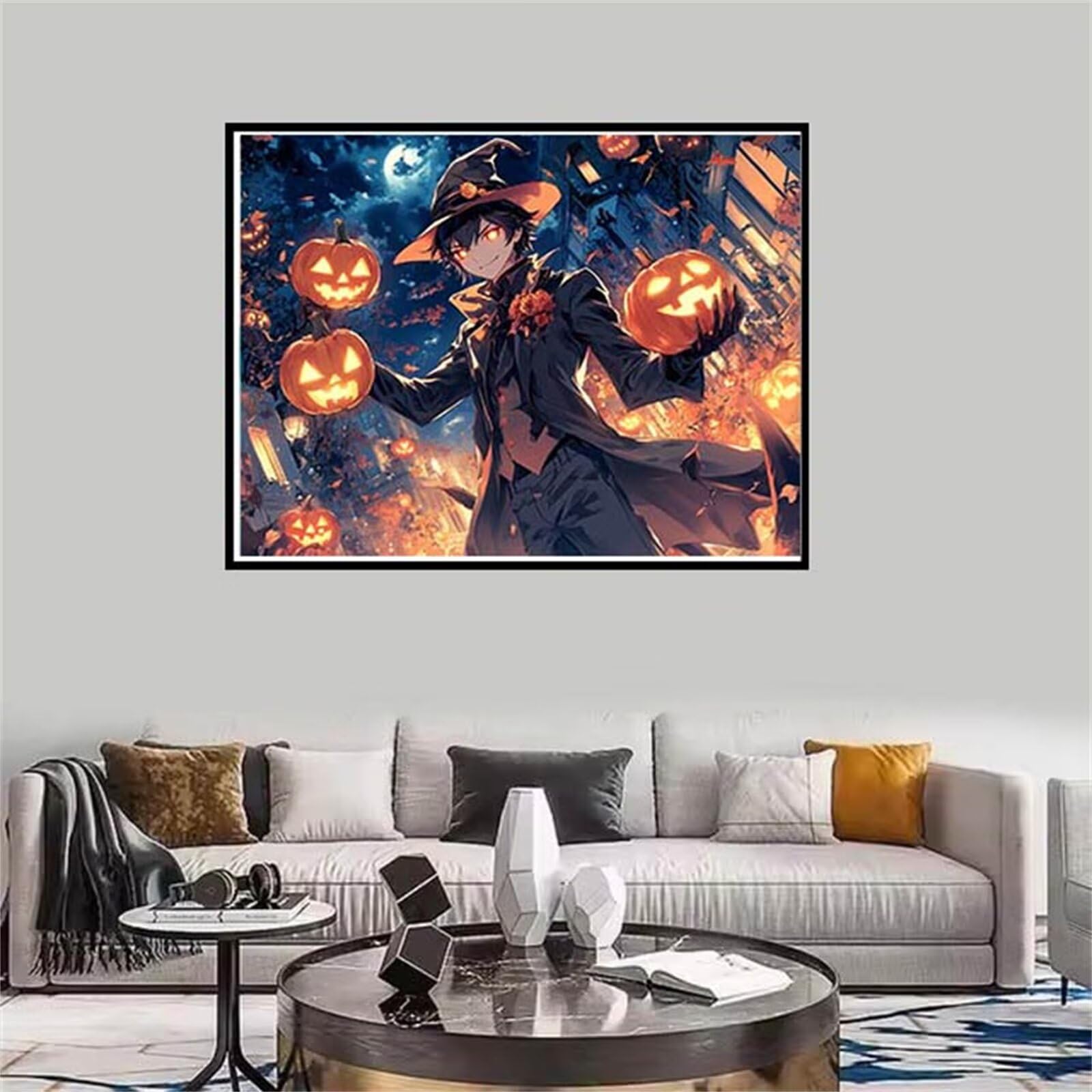 Halloween Malen Nach Zahlen ab 9 Jahre Mädchen, Malen Nach Zahlen Erwachsene Junge Muster, Farbe Handgemalt Ölgemälde Kinder Anfänger DIY Bastelset für Wanddeko Wohnzimmer, Ohne Rahmen 70x90cm -442